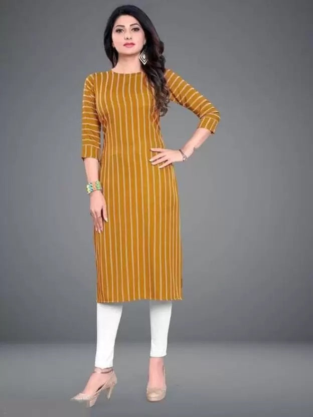 Crepe Striped Kurti for Women (Yellow, S) 1457