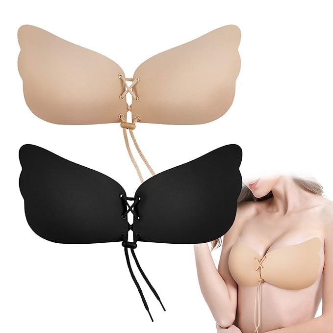 Women's & Girl's Silicone Gel Self-Adhesive Stick On Push Up Strapless Nylon & Spandex Strapless Silicone Wire Free Strapless Bra 18277
