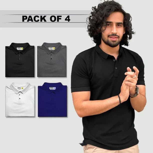 Men Polo T-Shirts (Buy One Get 3 Free) (Multicolor, S) 8969