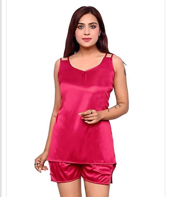 Satin Nightdress Set for Women (Pink, M) 16822