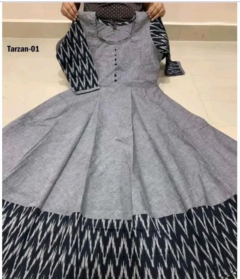 Women Solid Cotton Gown (Grey) 19199
