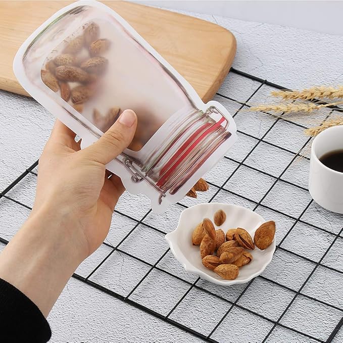 Jar Bottle Bags, Food Storage Bags Snack Sandwich Zip Bags Reusable Airtight Saddle Storage Bags Leakproof Food Saver Bags for Travel Camp Picnic, Multidesigned (3 Pcs) 19357