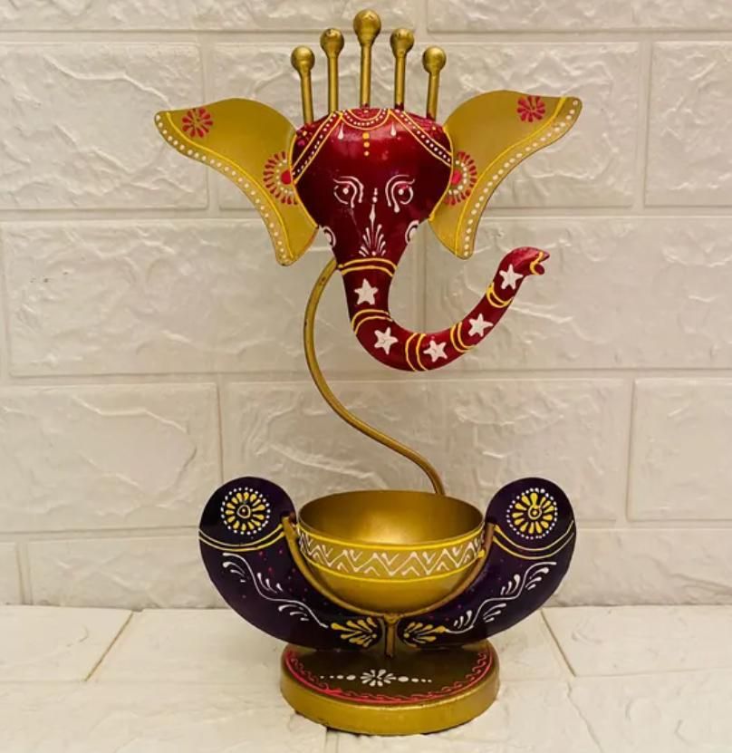 Intricately Crafted Spiritual Decor Ganesha with Tealight Candle Holder k72d12-5v