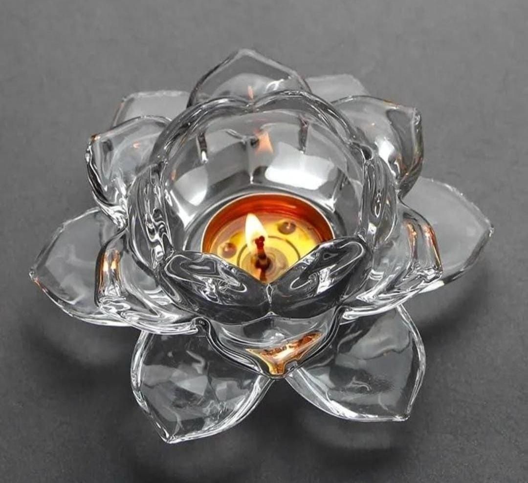 Glass Lotus Flower Tea Light Candle Holder Set k72d12-5v