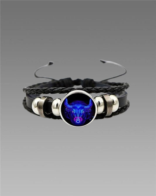 Zodiac Constellation Braided Design Black Leather Bracelet Adjustable k72d12-5v