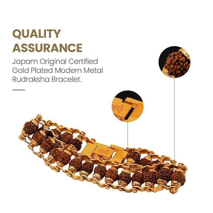 Genuine Paanch Mukhi Modern Rudraksha Bracelet With Gold Plating. k72d12-5v