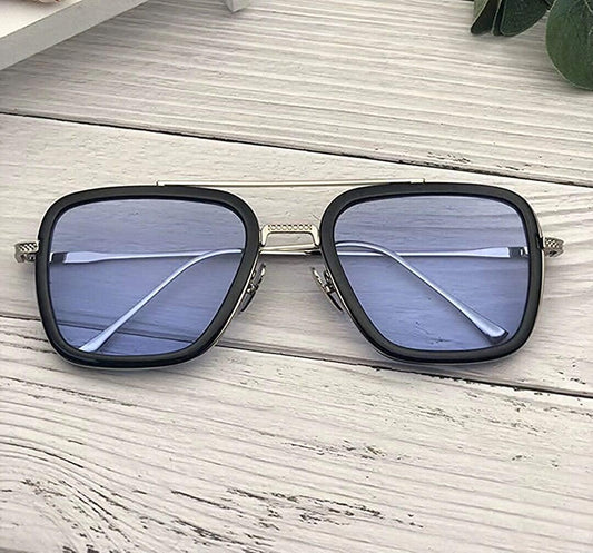 Unisex Blue Silver Retro Square Sunglass k72d12-5v
