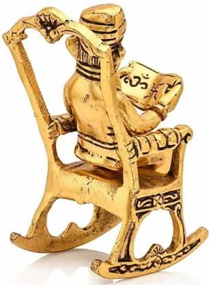 Golden Lord Ganesha Statue Sitting On A Rocking Chair And Reading Ramayan Showpiece k72d12-5v
