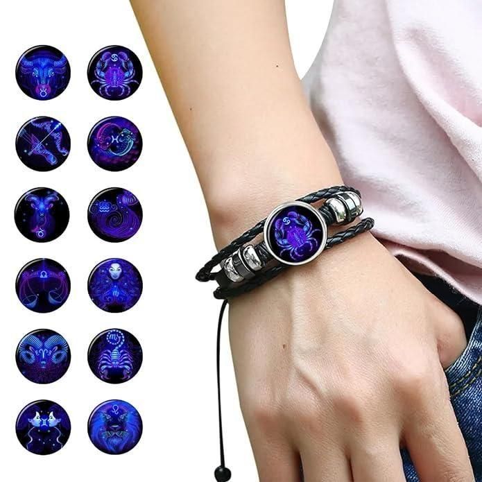 Zodiac Constellation Braided Design Black Leather Bracelet Adjustable k72d12-5v