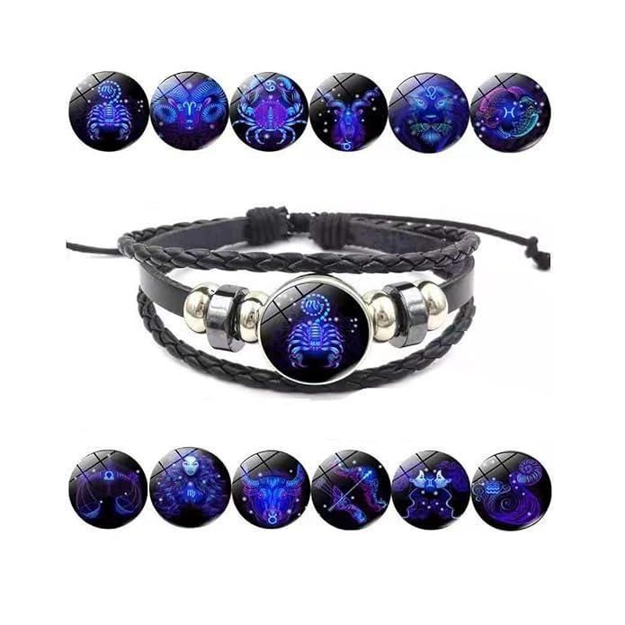 Zodiac Constellation Braided Design Black Leather Bracelet Adjustable k72d12-5v