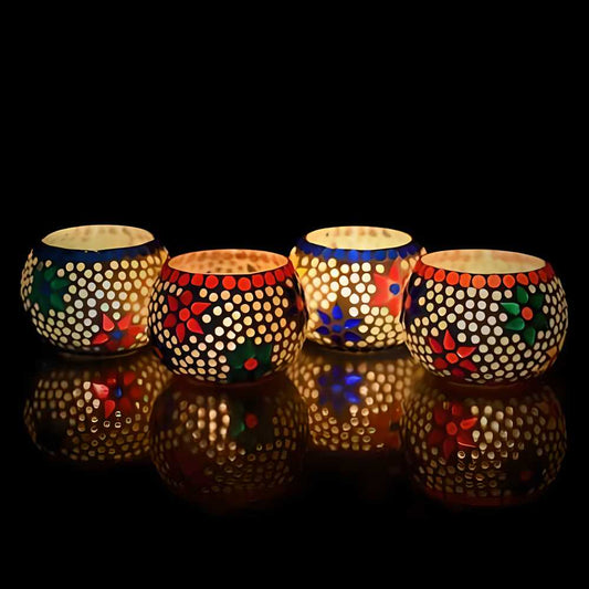 eCraftIndia Set of 4 Mosaic Glass Decorative Tea Light Holder k72d12-5v