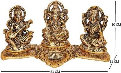Design Gold Plated Lakshmi Ganesh Saraswati Idol with Deepak Showpiece k72d12-5v