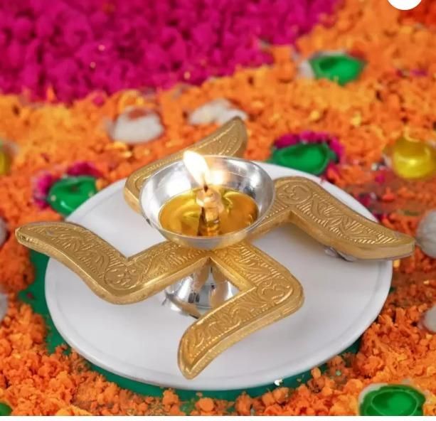 Brass Swastik Diya k72d12-5v