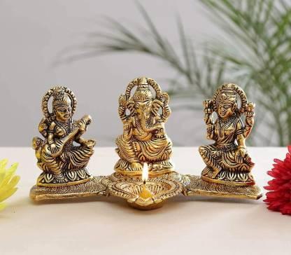 Design Gold Plated Lakshmi Ganesh Saraswati Idol with Deepak Showpiece k72d12-5v