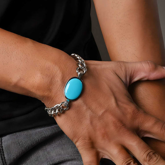 Gleaming Beads & Silver Plated Men's Bracelet k72d12-5v