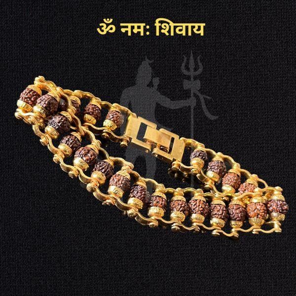Genuine Paanch Mukhi Modern Rudraksha Bracelet With Gold Plating. k72d12-5v