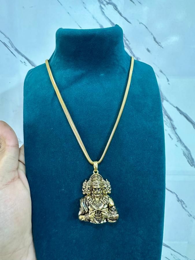 Panchamukhi Hanuman Pendant With Snake Golden Chain k72d12-5v