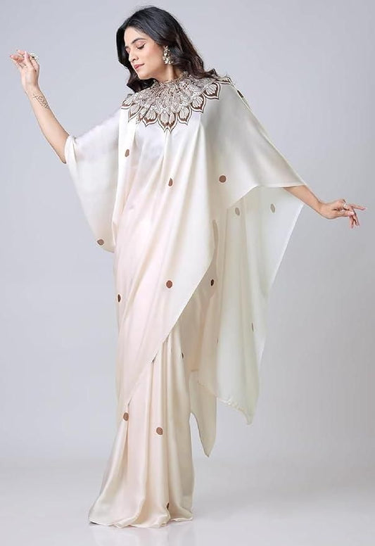 Satin Silk Printed Kaftan Saree With Unstitched Blouse k72d12-5v