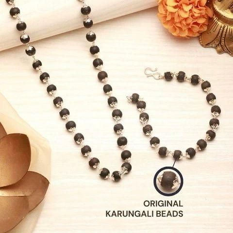 [Silver Plated Karungali Mala + Karungali Bracelet Combo k72d12-5v