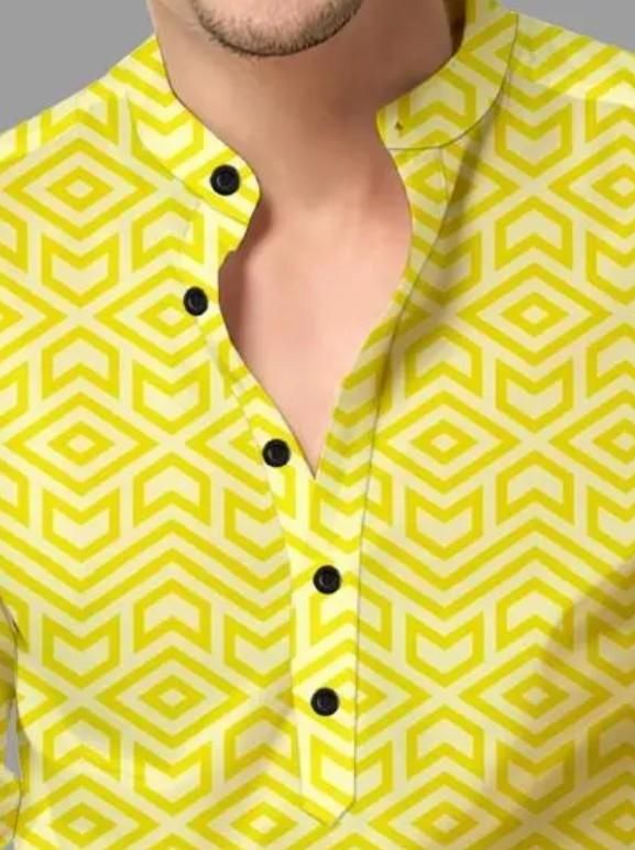 Men's Printed Spread Collar Casual Shirt Yellow k72d12-5v