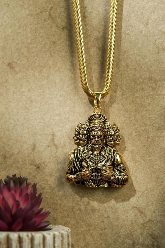 Panchamukhi Hanuman Pendant With Snake Golden Chain k72d12-5v