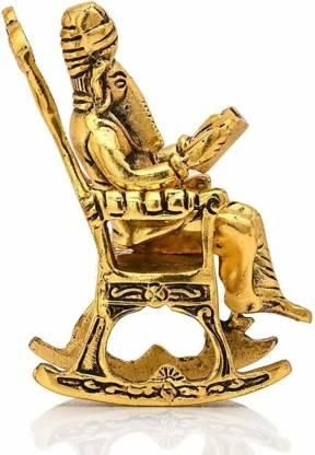 Golden Lord Ganesha Statue Sitting On A Rocking Chair And Reading Ramayan Showpiece k72d12-5v