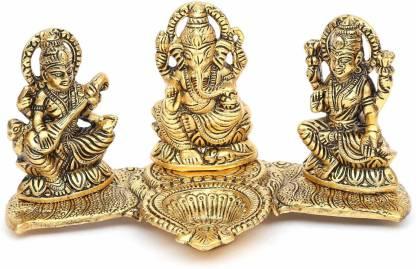 Design Gold Plated Lakshmi Ganesh Saraswati Idol with Deepak Showpiece k72d12-5v