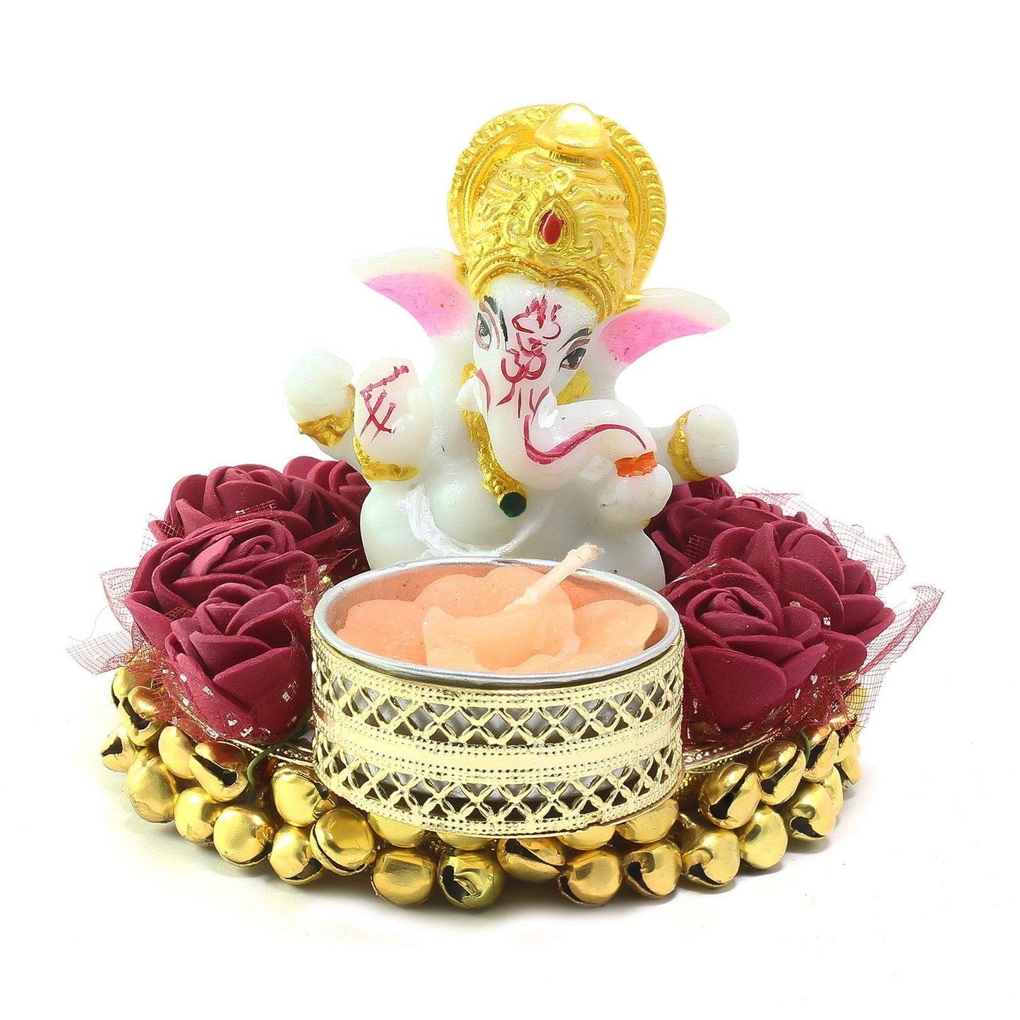 eCraftIndia Lord Ganesha Idol on Decorative Plate with Tea Light Holder k72d12-5v