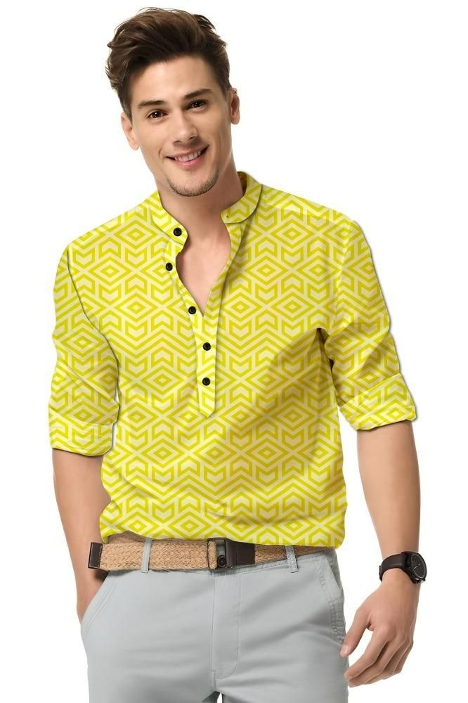 Men's Printed Spread Collar Casual Shirt Yellow k72d12-5v