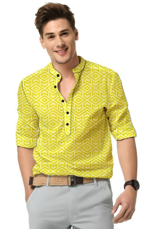 Men's Printed Spread Collar Casual Shirt Yellow k72d12-5v