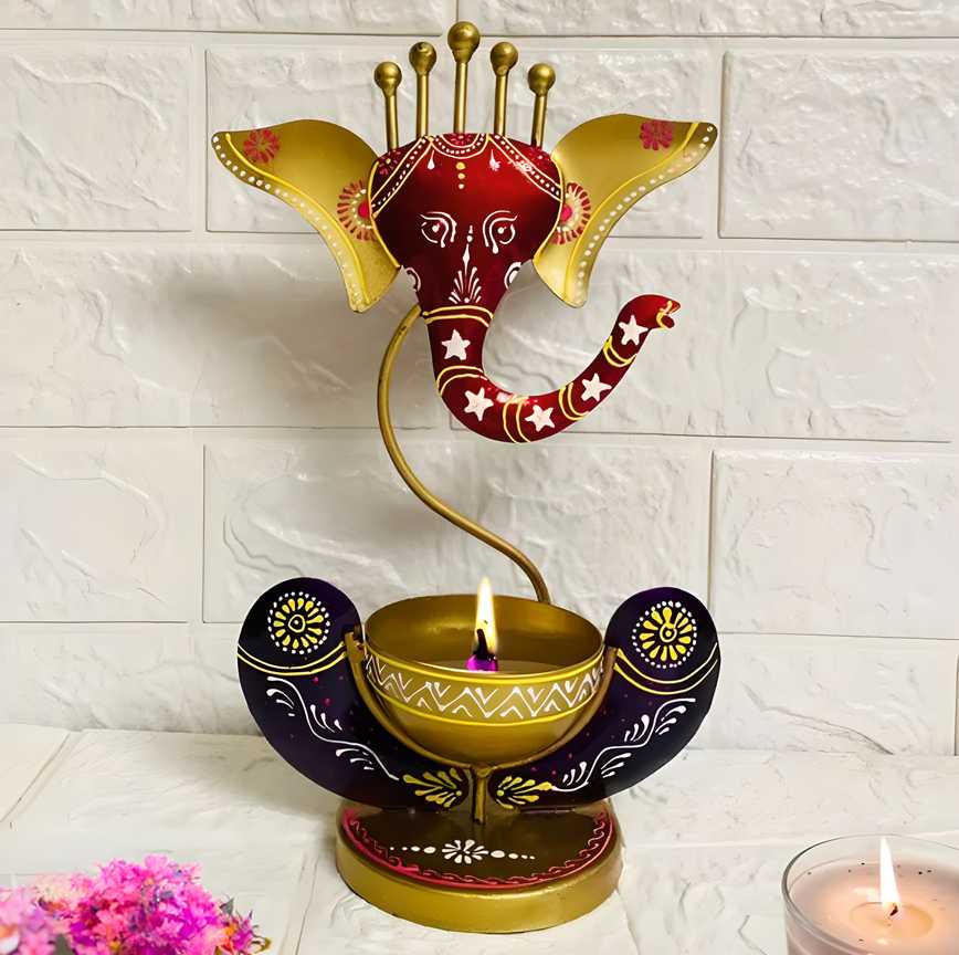Intricately Crafted Spiritual Decor Ganesha with Tealight Candle Holder k72d12-5v
