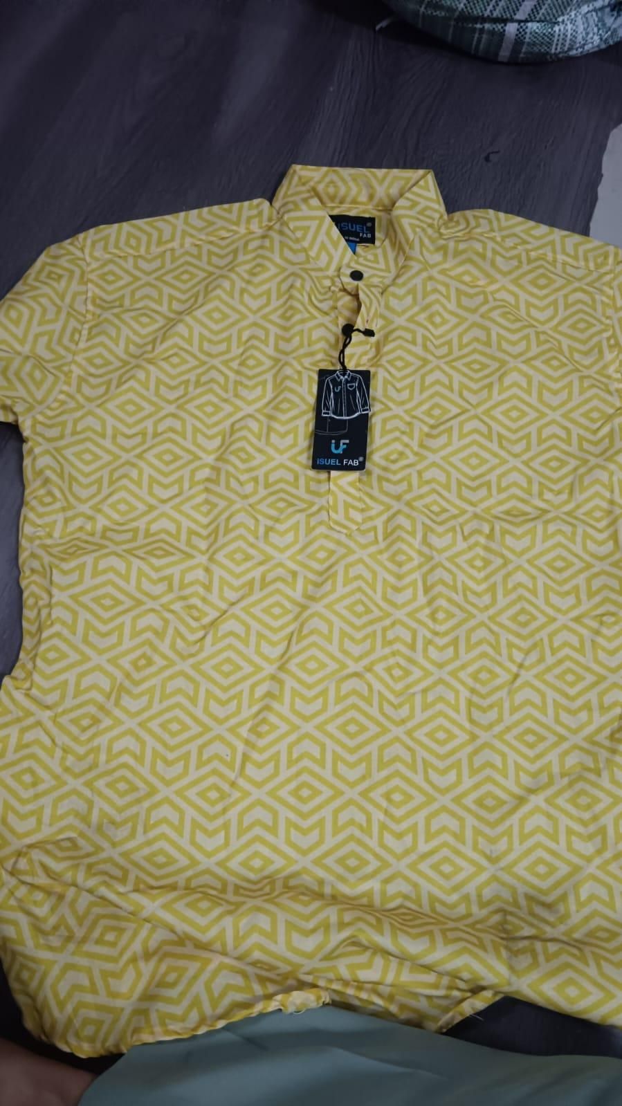 Men's Printed Spread Collar Casual Shirt Yellow k72d12-5v