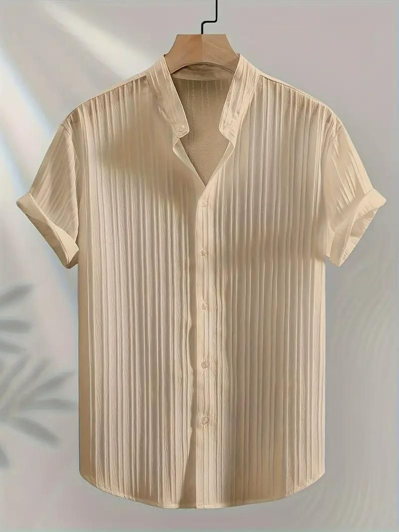 Men's Solid Retro Short Sleeves Button-Up Shirt Pack of 3 k72d12-5v
