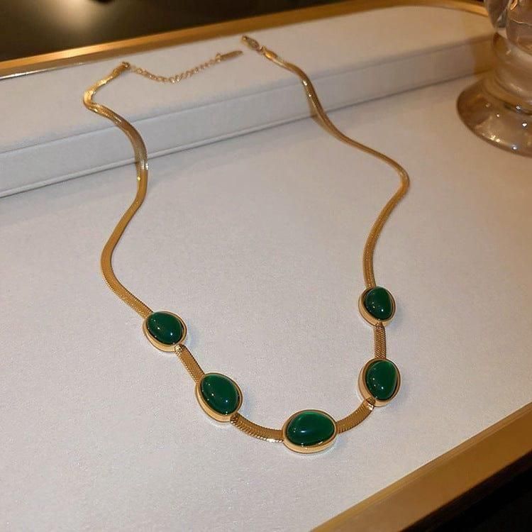 Oval Green Crystal Pendant Necklace Set With Bracelet k72d12-5v
