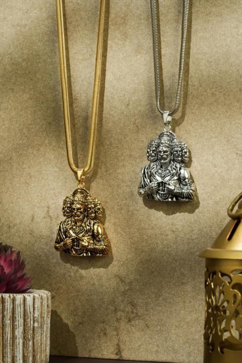 Panchamukhi Hanuman Pendant With Snake Golden Chain k72d12-5v