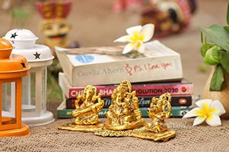 Design Gold Plated Lakshmi Ganesh Saraswati Idol with Deepak Showpiece k72d12-5v