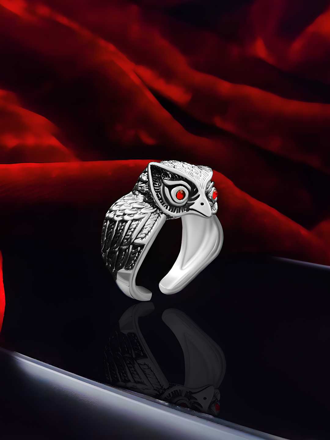 Saizen Silver Rings for Men Owl Face Ring k72d12-5v