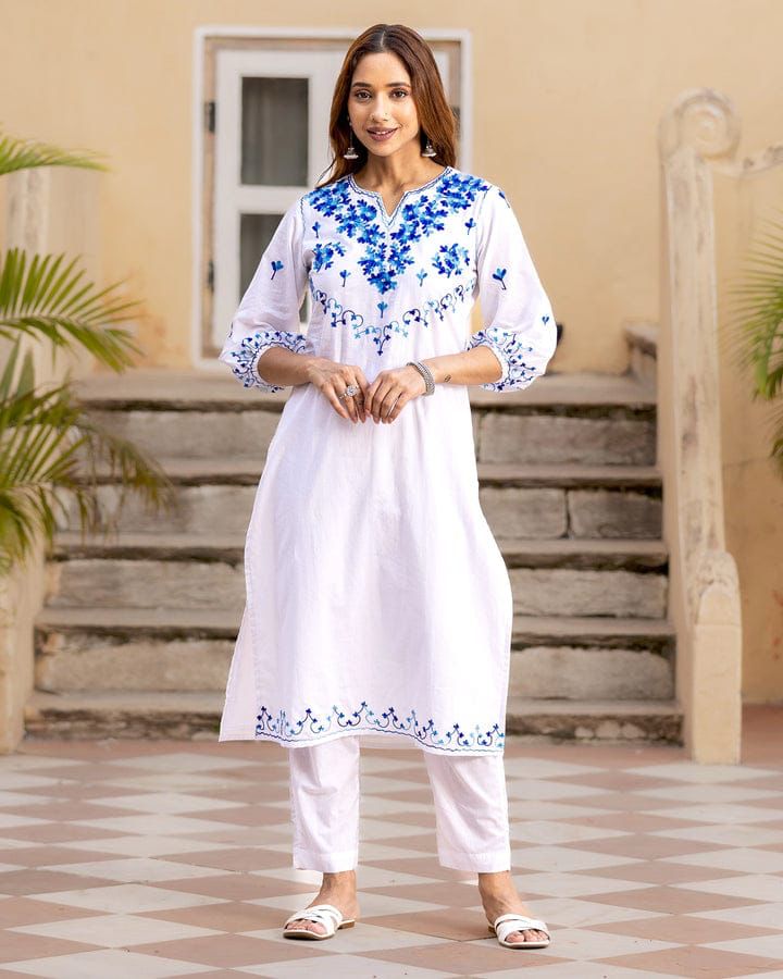 White kurti with intricate thread aari work Dream Cather