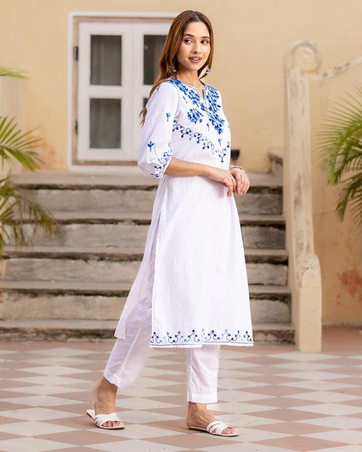 White kurti with intricate thread aari work Dream Cather