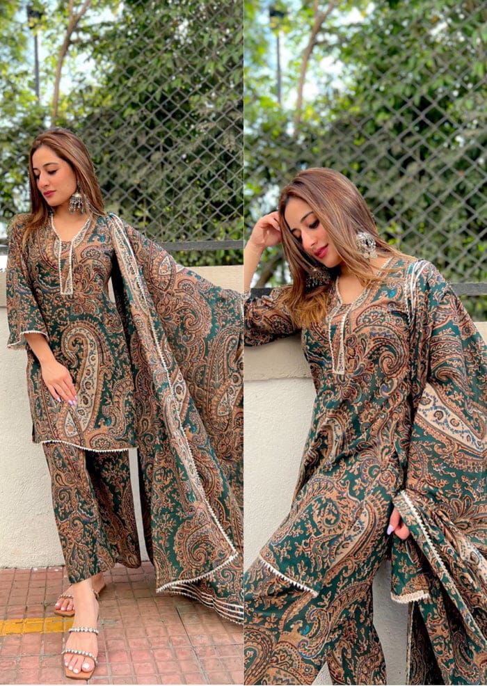 Green Paisley Print Cotton Suit Set Dream Cather