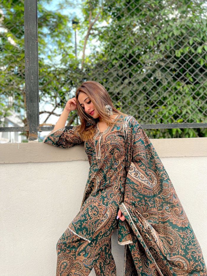 Green Paisley Print Cotton Suit Set Dream Cather