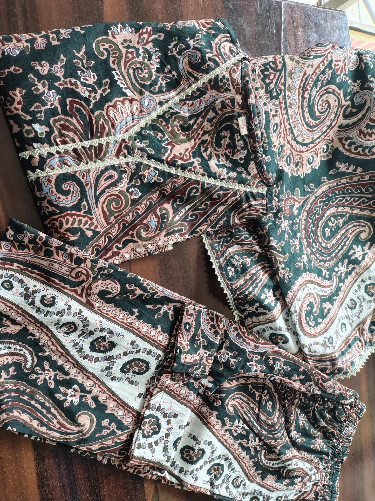 Green Paisley Print Cotton Suit Set Dream Cather