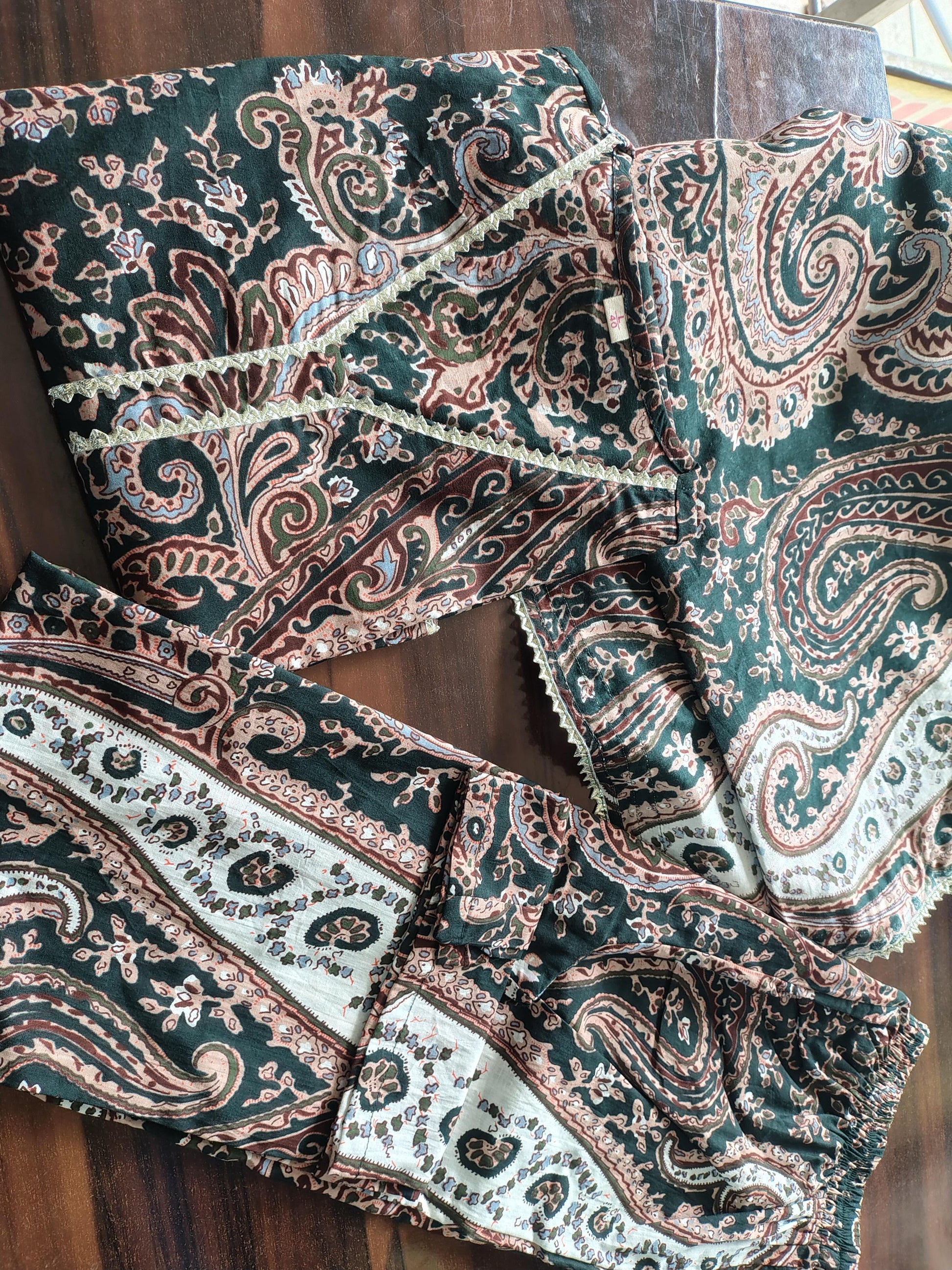 Green Paisley Print Cotton Suit Set Dream Cather