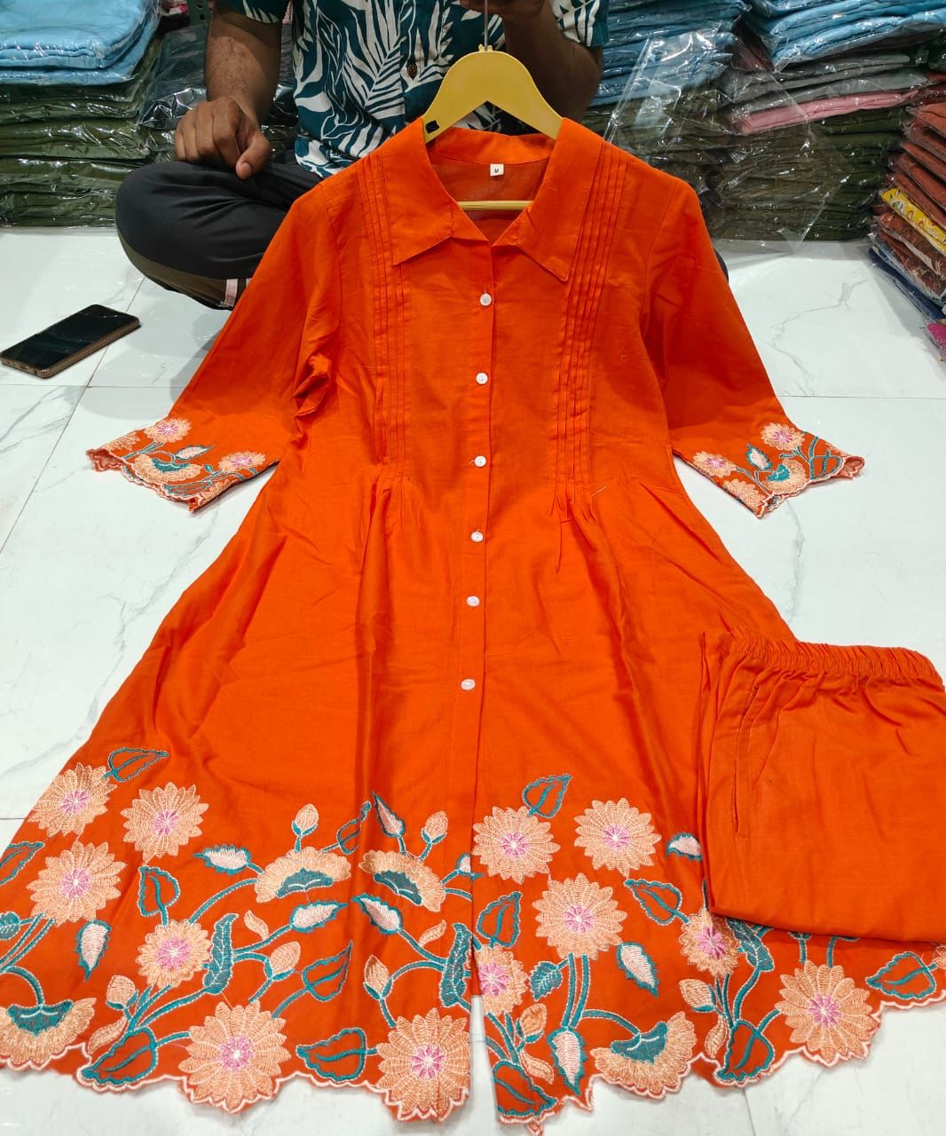 Embroidered Cord Set with Pant – Pure Cotton Kurti Set for Women Dream Cather