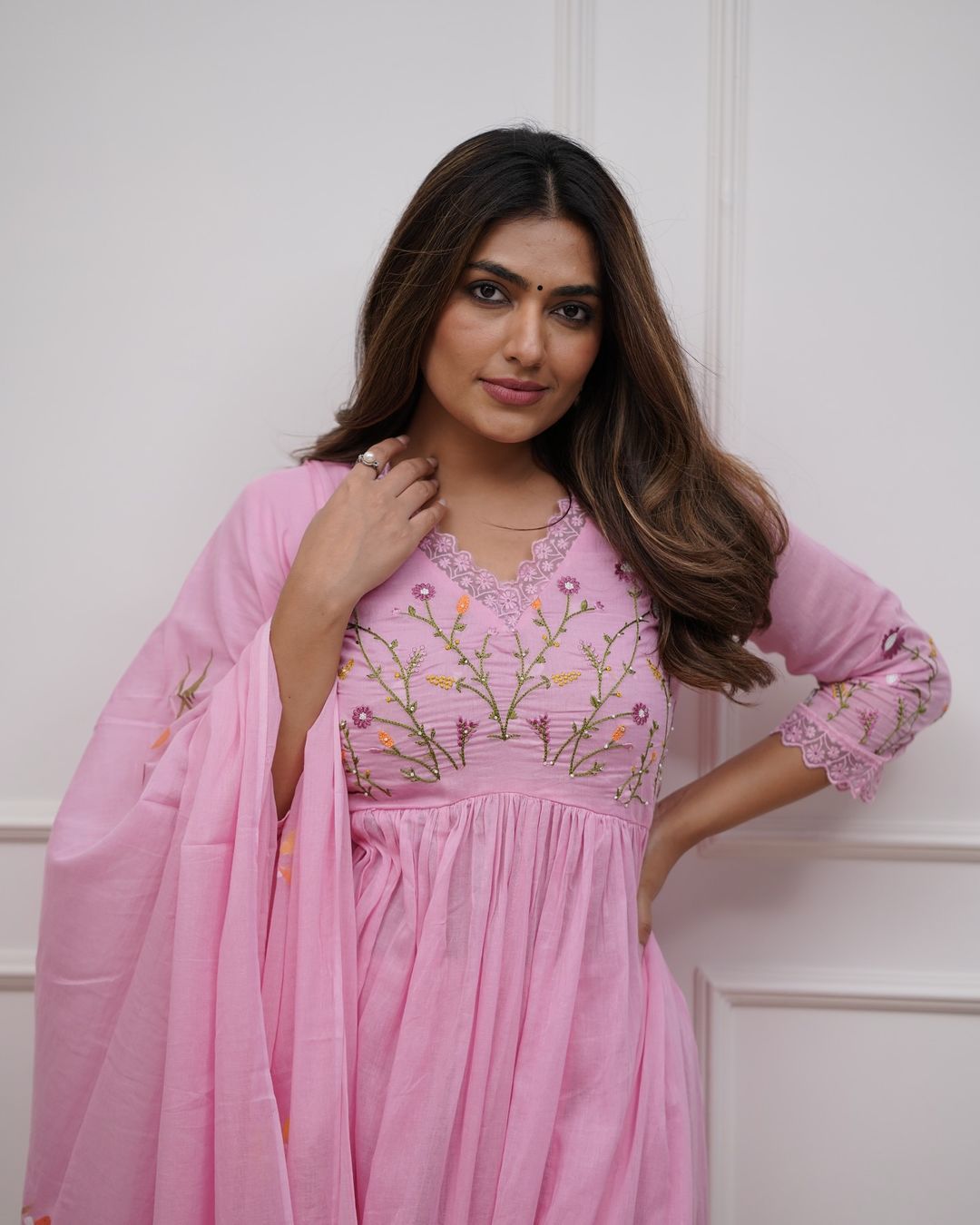 Strength Kurta Style Set with Embroidery & Malmal Dupatta Dream Cather