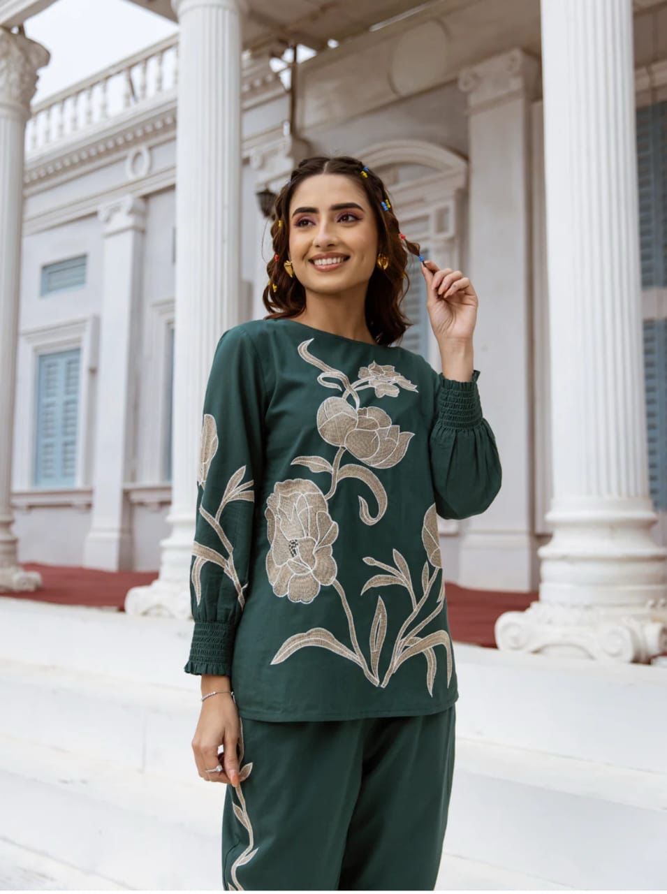Embroidered Cord Set with Kurti & Pant – Pure Cotton Outfit for Women Dream Cather