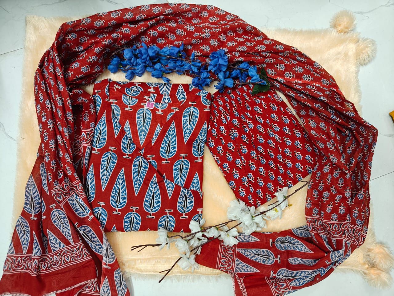 Anarkali Kurta Set in Sanganeri Print Dream Cather