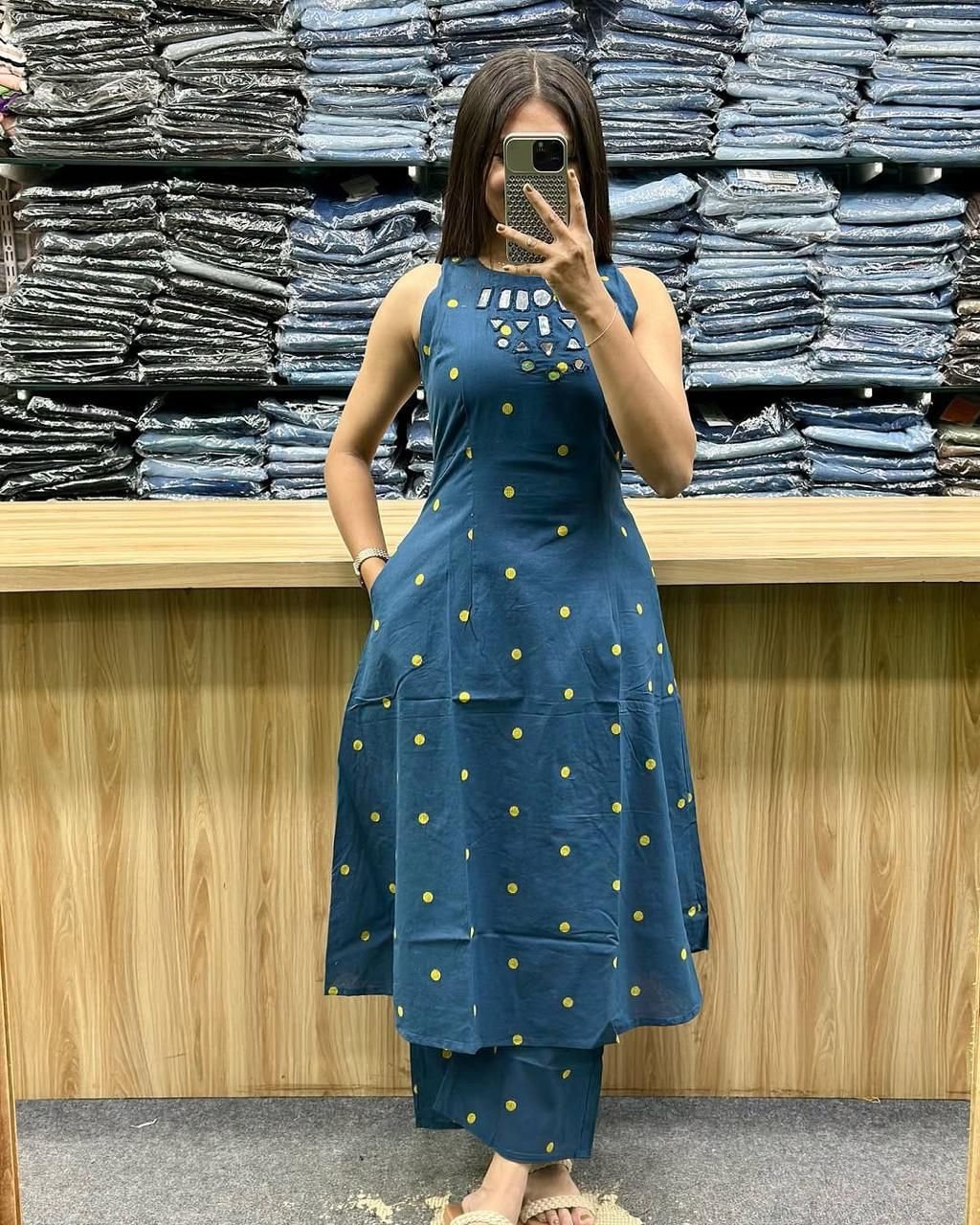 Premium A-Line Cotton Kurta Set with Abla Embroidery Dream Cather