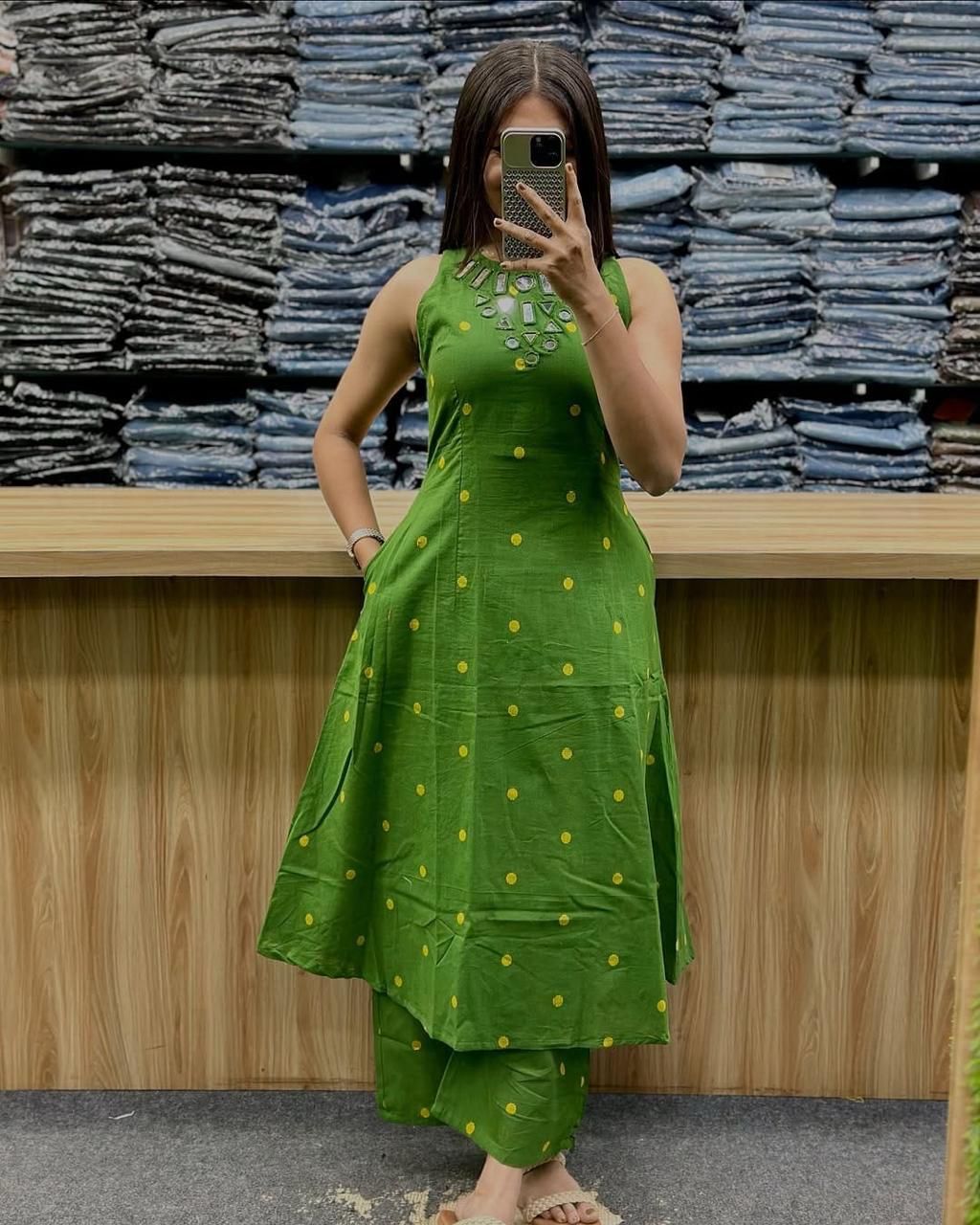 Premium A-Line Cotton Kurta Set with Abla Embroidery Dream Cather