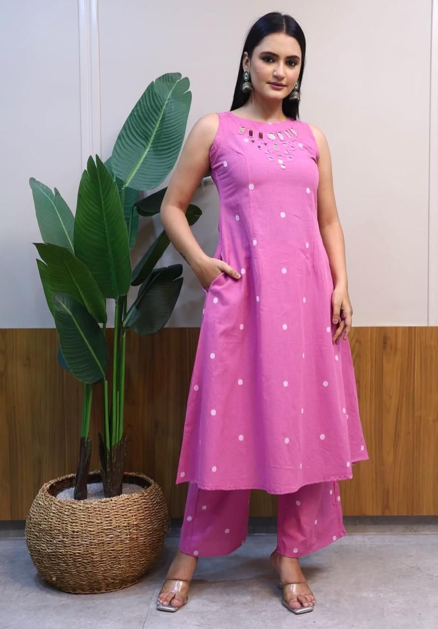 Premium A-Line Cotton Kurta Set with Abla Embroidery Dream Cather